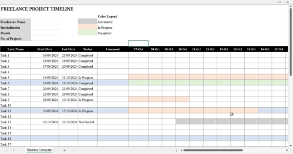 Excel project timeline template for freelancers